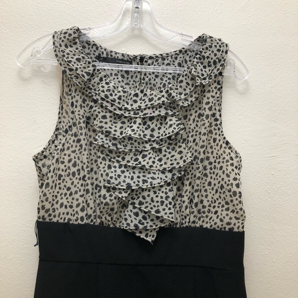 Maurices W Size 7/8 Black/Cream Scoop Neck Knee Length Dress with Ruffle Detail - Picture 3 of 16